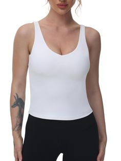 PRICES MAY VARY. 90% Nylon, 10% Spandex (RUN SMALL!!! SIZE UP FOR A COMFY FIT) Pull On closure Workout Yoga Tank Tops Material--90% Nylon, 10%Spandex, super soft and flattering fit like your second skin. Highly elastic, breathable, lightweight, four-way stretch, and sweat-wicking fabric. It's a thick material and not see through, not show any sweat stains. Sexy V Neck Tank Top for Women--Unique V Neck& V back design combines fashion and function, make you look more attractive. Cute V neck cuttin Versatile V-neck Tops With Built-in Bra, Versatile V-neck Top With Built-in Bra, Compression Tank Top With Built-in Bra For Yoga, Medium Support Camisole Tank Top With Built-in Bra, White Scoop Neck Tank Top With Built-in Bra, Fitted V-neck Top With Medium Bust Support, Fitted V-neck Sports Bra For Yoga, Fitted V-neck Seamless Tank Top, Tank Top With Built-in Bra For Pilates