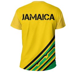 Jamaica Vintage Flag T ShirtDescription Our Unisex T-shirt is made of a premium polyester blend, offering maximum comfort with a soft feel. It boasts an all-over print design created through a high-definition heat-dye application that ensures vibrant and long-lasting colors even after multiple washes. This T-shirt’s fabric is durable and resistant to wrinkles, shrinking, and mildew, ensuring its longevity. The thread line color is limited to black or white. Every T-shirt is custom printed, cut, Casual Yellow T-shirt With All Over Print, Printed Short Sleeve T-shirt For Sports Events, Yellow Sublimation Print T-shirt For Sports, Summer Sports T-shirt With Sublimation Print, Cotton Sports T-shirt With All Over Print, Yellow Sublimation Print Crew Neck Shirt, Yellow Crew Neck Shirt With Sublimation Print, Summer Sports T-shirt With All Over Print, Yellow Cotton T-shirt With All Over Print