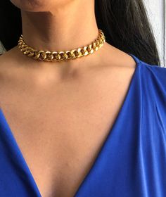 "Gold chain choker, Choker Necklace, Links Chain Choker, Gold Choker, Chain link choker, Thick Choker Necklace Gold plated Chain Choker for a more classy and killing look ! Unless stated otherwise, the length of our chokers band is 11\"-12\" inches and includes a 3\" inches Bronze Plated chain extender attached for extra length up to 14\"-15\" if necessary. If your neck circumference is smaller than 11\" inches (29 cm) or larger than 14.5\" inches (37 cm) please leave us a note at checkout with Libra Mars, Thick Choker Necklace, Thick Choker, Chunky Choker Necklace, Thick Gold Chain, O Ring Choker, Elegant Choker, Choker Necklace Gold, Chunky Choker