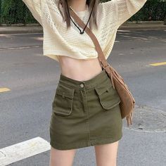 NEW STYLE Vintage Y2k Green Cargo Skirt Women Retro Streetwear 90s Pocket Patchwork High Waist A-line Denim Mini Skirt Korean 1Measurement In CM size Waist(cm) Hips (cm) Length(cm) S 64 84 40 M 68 88 41 L 72 92 42 XL 76 96 43 Notes:Please consult the customer service staff before purchase.Order size is Asian Size , It is smaller than US,UK,AU,EU size.please tell us your height and weight,we will suggest you the correct size.1,We mainly operate some personality street clothes. please pay attentio Y2k High Waist Cotton Skort, Y2k Style Mini Length Bottoms With Pockets, Y2k Mini Length Bottoms With Pockets, Y2k Mini Bottoms With Pockets, Y2k High Waist Skort With Pockets, Y2k High Waist Mini Skirt For Streetwear, Trendy High Waist Skort For Streetwear, Trendy High-waist Skort For Streetwear, Y2k High Waist Mini Skirt With Pockets