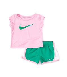 From Nike, this two-piece set features:Solid "legends" jersey t-shirt with round neckline short sleeves"Swoosh" design trademark on the front pullover stylingSolid microfiber shorts with elastic waistcontrasting "Swoosh" design trademark on left legContrast side panels and binding pull-on stylingJersey t-shirt and microfiber shorts of Dri-FIT polyesterMachine wash/tumble dryImported. Side Panels, Shorts Set, Jersey T Shirt, Short Sets, Pullover Styling, Round Neckline, Dri Fit, Binding