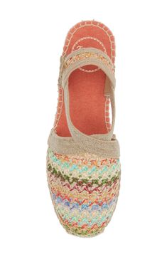 Enchant your stride with this dreamy espadrille-inspired wedge topped with an intricate weave of rainbow threads and grounded on a rubber traction sole. 2 1/4" heel; 3/4" platform Textile upper and lining/rubber sole Made in Spain Casual Multicolor Closed Toe Wedge Sandals, Multicolor Wedge Heel Sandals With Woven Sole, Multicolor Wedge Sandals With Cushioned Footbed And Round Toe, Multicolor Wedge Heel Espadrilles For Summer, Multicolor Espadrille Sandals For Beach, Multicolor Espadrille Sandals With Round Toe, Multicolor Flat Espadrilles, Multicolor Espadrille Sandals For Vacation, Multicolor Closed Toe Espadrilles