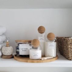 Tired of looking at plastic boxes and bottles in your utility room? This set is your perfect storage solution! The Cork Ball Jars are great for your Fabric Conditioner, Scent Boosters, Soda Crystals or Stain Remover, whereas the Wide Mouth Jars are perfect to store your Laundry Pods or Laundry Powder. To complete your set, make sure you also choose our Large Round Bamboo Tray. It's just the perfect finishing touch! You can choose between 2 sets: Pantry Jars, Glass Pantry, Laundry Pods, Interior Design Per La Casa, House Organisation, Scent Booster