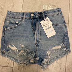 New With Tags! Size 2, Could Fit A 0. From Zara Zara High Waist Jean Shorts For Summer, Zara High-waisted Shorts For Summer, Zara High Waist Summer Bottoms, Zara High-waisted Summer Shorts, Zara Summer High-waisted Shorts, Zara Trendy Jean Shorts For Summer, Zara High Waist Bottoms For Beach, Zara Summer Jean Shorts, Zara High-waisted Jean Shorts For Summer