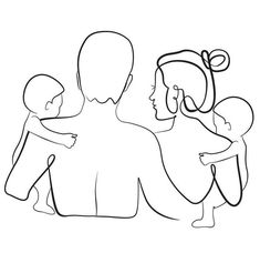 a line drawing of a man holding a child in his arms