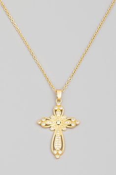 Pave Floral Cross Pendant Necklace. Women. Size: Approximate Length: 16+2 inches Cross Pendant Necklace Woman, Necklace Woman, Cross Jewelry Necklace, Floral Cross, Jewelry Lookbook, Necklace Women, Cross Jewelry, Gold Cross, Cross Pendant Necklace