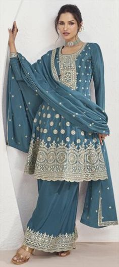 Blue color Salwar Kameez in Silk fabric with Embroidered, Sequence, Thread, Zari work Blue Embroidered Salwar Kameez For Wedding, Semi-stitched Blue Salwar Kameez With Intricate Embroidery, Blue Traditional Wear With Dabka Work For Wedding, Embroidered Light Blue Salwar Kameez For Wedding, Blue Chinon Kurta With Intricate Embroidery, Blue Salwar Kameez With Intricate Embroidery For Festivals, Blue Chinon Kurta With Chikankari Embroidery, Light Blue Fitted Salwar Kameez For Wedding, Wedding Light Blue Unstitched Suit With Dupatta