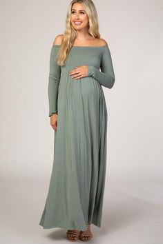 Sage Off Shoulder Long Sleeve Maternity Maxi Dress – PinkBlush Maternity Dress For Plus Size Women, Sage Green Maxi Dress Maternity, Fall Baby Shower Dress For Mom, Green Baby Shower Dress, Baby Shower Outfits For Mom Winter, Sage Green Maternity Dress, Beach Birthday Dress, Baby Shower Dress Winter, Maternity Bridesmaid Dress