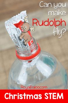 a close up of a toothbrush in a bottle with the words can you make rudolph fly?