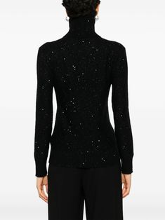 Imagine wrapping yourself in a cozy hug that's both luxurious and down-to-earth—this is that sweater. Crafted from a dreamy blend of wool and silk, it feels like wearing a cloud on a crisp day. It’s perfect for when you want to look chic without sacrificing comfort. Black knitted construction Sequin embellishment Ribbed turtleneck Long sleeves Ribbed cuffs and hem Sequin Embellishment, Ribbed Turtleneck, Knit Turtleneck Sweater, Mens Fall, Sweaters Knitwear, Denim Pant, Look Chic, Black Knit, Womens Fall