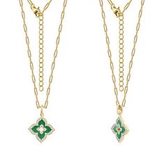 Add a dazzling element to your daily ensembles with this stunning green enamel pendant highlighted with cubic zirconia Diamonique simulated diamonds. Green Pendant Necklace With Diamond Accents, Luxury Green Enamel Jewelry, Luxury Green Flower Pendant Jewelry, Old Plates, Pendant With Chain, Green Enamel, Paper Clip, Prong Setting, Cubic Zirconia