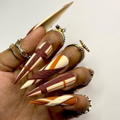 Long Sweater Nails, Fall Stilleto Nail Ideas, Fall Stiletto Nails Design, Fall Stiletto Nails, Fall Nails Long, Stiletto Nail Designs, Artistic Nails, Ombre Acrylic, Fab Nails