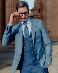 Blazer: Stotfield - Glen Check - Blue Vest & Pant: Hemsworth Navy. #Indochino #IndochinoApparel #MadeForYour #SS20 #SpringSummer20 Eric Belanger, Mens Suits Casual, Mens Suits Navy, Grooms And Groomsmen, Custom Suits Men, Gray Suits, Made To Measure Suits, Suits Black, Blue Suits