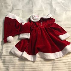 Oh So Cute Ready For Christmas Baby Santa Dress And Hat New With Tags Cute White Holiday Dress For Festive Occasions, White Holiday Dress For Winter, White Dresses For Winter Holiday, Cute White Christmas Dresses, Fitted White Holiday Dress For Winter, Cute Winter Holiday Dress For Dress-up Occasions, Cute Holiday Dress For Winter, White Fitted Holiday Dress For Winter, White Long Sleeve Holiday Dress