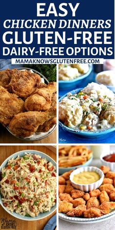 Photo collage of gluten-free chicken dinner recipes. Chicken Recipes Dairy Free, Nuggets Chicken, Dairy Free Pasta Recipes, Gluten Free Chicken Recipes, Dairy Free Pasta, Gluten Free Main Dishes