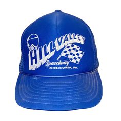 #1068 Vintage Sportsman Brand Blue Speedway Foam Mesh Snapback Trucker Hat. Hillvalley speedway Orbisonia, PA Foam is intact and not degraded. Has dirt and stains from laying around in storage.. the snaps are a bit tight...I had to push them in with  a rigid object. Make an offer~ ~Thank you for showing interest in my products~  Payments…instant payment is preferred!! Please pay immediately, or your order may be cancelled. Shipping...orders are processed Monday thru Friday and shipped the same d