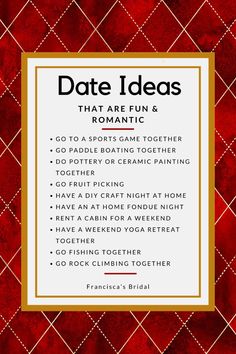 a red and gold frame with the text date ideas that are fun & romantic on it