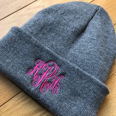 Please provide all of the following information when checking out- 1. Name or monogram you would like, in the order it will read on the beanie (Standard monogram order is first initial, last initial, middle initial) 2. Color of beanie 3. Font or monogram style 4. Thread color - Many, many colors to choose from. Let me know what color you want and I will match it to the best of my ability Let me know if you have any questions or a special request! Letter Print Beanie Hat One Size Fits Most, Classic Beanie With Embroidered Logo, Adjustable Beanie With Embroidered Logo, Letter Print Beanie Hat, One Size Fits Most Letter Print Beanie, Winter Beanie With Embroidered Logo, Winter Cotton Hat With Letter Embroidery, Casual Winter Hats With Letter Embroidery, Casual Winter Hats With Custom Embroidery