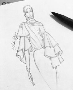 a pencil drawing of a woman wearing a hijab