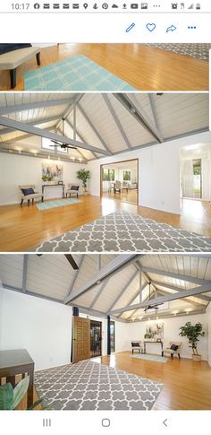 an open floor plan shows the living room and dining room in this house with wood floors