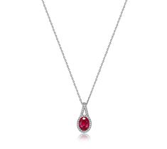 Showcasing a pop of red surrounded by shimmering stones, this lab-created ruby necklace is a fun way to add bold color and a touch of elegance to your wardrobe. Pop Of Red, Halo Pendant, Ruby Necklace, Bold Color, Bold Colors, Halo, Ruby, Lab, Jewelry Necklaces