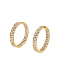 Nadri Pave Hoop Earrings in 18K Gold Plated Pave Hoop Earrings, Jewelry Accessories, 18k Gold, Gold Plate, Pick Up, Hoop Earrings, Buy Online, In Store, Plating