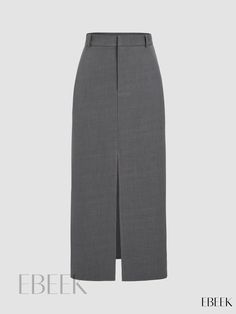 Ebeek - Upscale Solid High Waist Split Skirt, Sophisticated and Sleek Midi Skirt Ideal for Spring and Fall, Fashion-Forward Womens Attire Split Maxi Skirt, Dressy Hats, Skirt Inspiration, Business Skirt, Classic Skirts, Elegant Fabric, Split Skirt, Professional Attire, Clothing Details