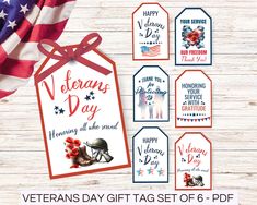 veterans day gift tag set of 6 - free printable tags for memorial day, veteran's day and more