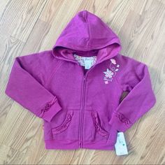 Nwt Levis Pink/Purple Sparkle Hooded Jacket Size 6 X With Pockets More Pink Than Purple !! Zip Up Closure Embroidery Flowers And Levis Logo Ruffle Trim Pockets Cotton Polyester Blend Purple Zip Up, Purple Sparkle, Purple Jacket, Purple Outfits, Levis Jacket, Purple Shorts, Cute Jackets, Clothes Ideas, Embroidery Flowers