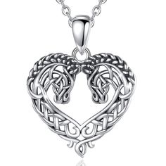 PRICES MAY VARY. 🐴【Horse Necklace Features】Horse is regarded as a symbol of hope, freedom, strength, courage and honor. The Celtic horse is designed to bring people hope, courage and love. 💖【Celtic Heart Design】Endless Celtic knots are assembled into a heart shape that represents eternal and never-ending love. The two horses face each other, whispering like a couple. The Celtic horse necklace is a perfect gift to express your love, honesty, trust for someone you love. ✨【Material and Size】The h Celtic Horse, Celtic Knot Pendant, Celtic Heart, Compass Pendant, Horse Necklace, Silver Horse, Viking Necklace, Celtic Knots, Gold Chain With Pendant