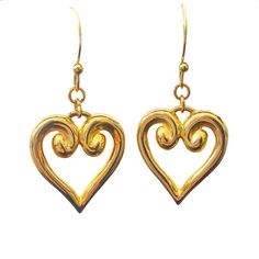 These pretty earrings were clip ons that have been converted to ear wires for pierced ears.  They are likely from the 1970s, but look like brand new!! Gold Clip-on Heart Earrings For Valentine's Day, Gold Heart-shaped Clip-on Earrings For Anniversary, Heart-shaped Pierced Drop Earrings For Anniversary, Pierced Heart Drop Earrings For Anniversary, Valentine's Day Gold Clip-on Jewelry, Gold Clip-on Earrings For Valentine's Day Gift, Gold Clip-on Heart Earrings For Anniversary, Elegant Gold Clip-on Heart Earrings, Anniversary Dangle Heart Earrings For Pierced Ears