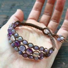 Amethyst Bracelet Purple Beaded Wrap Bracelet Amethyst | Etsy Purple Macrame, Beaded Bra, Purple Wrap, Bracelet Macrame, Hemp Jewelry, Bracelets Handmade Diy, Purple Beaded, Custom Jewelry Ideas, Micro Macramé