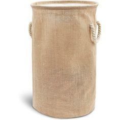 a large jute basket with rope handles on an isolated white background for use as a storage container