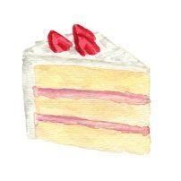 a drawing of a piece of cake with strawberries on top