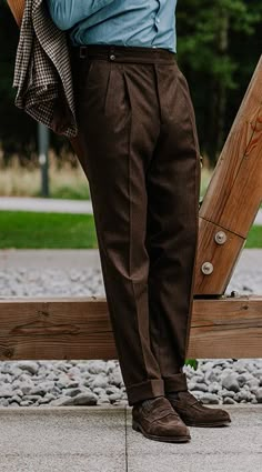 Brown Wool Pants Outfit Men, Men’s Wool Pants, Dark Brown Shoes Men Outfit, Cotton Trousers For Men, Double Pleated Trousers Men, Brown Trousers Men Outfits, Men’s Trousers, Brown Trousers Men, Brown Pants Outfit Men