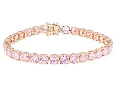 Bella Luce® pink diamond simulant 37.47ctw round, Eterno™ 18k rose gold over sterling silver tennis bracelet. Measures approximately 7.25" - 8" L x 0.25" W and has a hidden box clasp closure. Diamond equivalent weight is 22.70ctw. Pink And Gold Bracelets, Pink Jewelry Bracelets, Gold Pink Jewellery, Gold And Pink Bracelet, Pink And Gold Bracelet, Luxury Pink Gold Round Cut Jewelry, Luxury Pink Diamond Bracelet For Anniversary, Rose Gold Tennis Bracelet With Diamond Accents, Formal Pink Bracelets With Diamond Accents