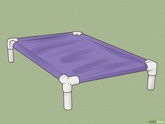 a drawing of a purple bed frame with white legs and feet on the bottom side