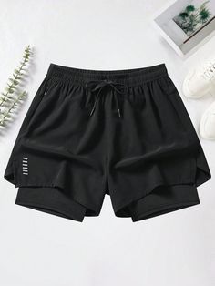 Black  Collar  Woven Fabric Letter,Plain  Embellished Slight Stretch  Men Activewear Workout Shorts For Men, Gym Fits Men, Gym Boys, Men Activewear, Sports Clothes, Running Shorts Men, Men's Activewear, Skater Jeans, Gym Clothes