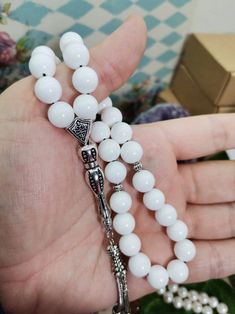 Pearl Shell, Shell Beads, Prayer Beads, Bracelet Gift, Rosary, Big Size, Stone Beads, Mother Of Pearl, Silver Color