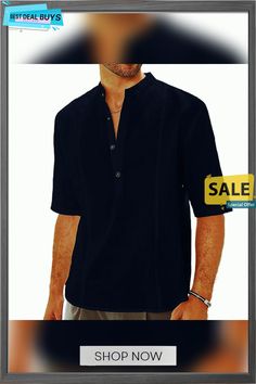 Men's Linen Shirt Summer Shirt Casual Shirt Beach Shirt Henley Summer Spring Short Sleeve White Navy Blue Blue Plain Outdoor Street Clothing Apparel Button-down Summer Half Sleeve Shirt With Placket, Summer Half-sleeve Shirt With Placket, Summer V-neck Shirt With Placket, Navy Button-up Shirt For Summer, Navy Shirt With Button Closure For Summer, Navy Collared Shirt For Summer, Navy Collared Short Sleeve Shirt For Summer, Casual Navy Short Sleeve Shirt For Summer, Blue Short Sleeve Shirt With Placket For Summer