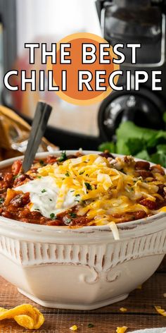 the best chili recipe with cheese in a white casserole dish