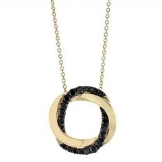 Frederic Sage Black Diamond & Yellow Gold Entwined Double Circle Necklace, 18" Polished Round Necklace For Evening, Round Necklaces With Polished Finish For Evening, Fine Jewelry Round Evening Necklaces, Round Necklaces For Evening In Fine Jewelry Style, Gold Round Diamond Necklace For Evening, Gold Gemstone Necklace For Evening, Formal Yellow Gold Gemstone Necklace, Formal Yellow Gold Gemstone Necklaces, Bold Glamour