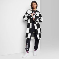 New With Tags Shipping $5.95 Color: Black + White Check Size Xxs | P2p 21.5" | Sleeve Length 20" | Overall Length 36.5" Size Xs | P2p 23" | Sleeve Length 20" | Overall Length 37.5" Size Medium | P2p 25.5" | Sleeve Length 21" | Overall Length 38.5" Oversized Fit Shacket Cozy Fleece Fabric Black And White Large Checkered Print Two Front Chest Pockets With Buttons And 2 Side Seam Pockets Black Tortoise Buttons 80% Polyester, 20% Cotton Machine Wash/Dry The Ascot + Hart Brand Perfectly Embodies "Cal Black Tortoise, Checkered Print, Pumpkin Head, Target Style, Fabric Black, Inspired Outfits, Fleece Fabric, Oversized Fits, Vest Jacket