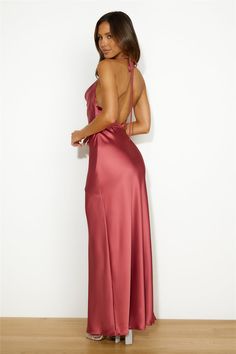 Length from shoulder to hem of size S: 132cm. Maxi dress. Unlined. Model is a standard XS and is wearing size XS. True to size. Non-stretch fabric. Low back. Halterneck. Zipper. Cold hand wash only. Polyester. Let's celebrate love in the Wedding Season Satin Maxi Dress. Featuring a low back and halterneck design. Style with heels for all the likes. First Day Outfit, Bridal Shower Dress, Perfect Prom Dress, Shower Dresses, Rust Dress, Jumpsuits And Romper, Celebrate Love, Satin Maxi, Satin Maxi Dress