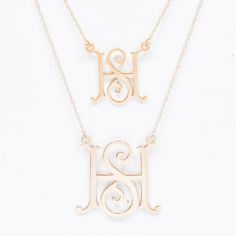 "Two Letters - Tres Chic! New Split Chain Vintage Interlocking Monogram Necklace Features your two letter monogram in your choice of Sterling Silver or Gold Vermeil (22K Yellow Gold over Sterling Silver.) Choose from three monogram sizes and a 16\" or 18\" chain length below. Please list your two letter monogram & choice of finish (Sterling Silver - or - 22K Yellow Gold over Sterling Silver) in the notes section at checkout. All monogrammed necklaces are custom made to order especially for y Two Letter Monogram, Interlocking Monogram, Letter Monogram, Monogram Jewelry, Monogram Necklace, Beaded Clutch, Monogrammed Items, Tres Chic, Custom Monogram