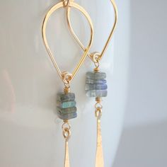 Labradorite Teardrop Earrings | Etsy Gold Dangle Earrings, Labradorite Earrings, Wire Work Jewelry, Earrings Inspiration, Handmade Wire Jewelry, Bead Jewelry, Wire Earrings, Gold Earrings Dangle, Bijoux Diy