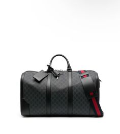 GG supreme canvas holdalls Gucci Monogram Canvas Bag With Zipper, Modern Gucci Bags With Zipper Closure, Business Travel Bag With Luggage Sleeve In Monogram Canvas, Gucci Leather Bag With Zipper Closure, Gucci Bags With Leather Trim And Coated Canvas, Gucci Travel Bag With Leather Trim, Designer Black Duffle Bag With Leather Handles, Designer Monogram Canvas Duffle Bag, Business Luggage With Monogram Canvas And Luggage Sleeve