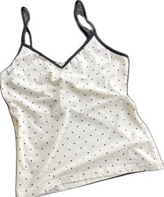 Cute Spring Polka Dot Tops, Cute Polka Dot Top For Spring, Vintage Fitted Spaghetti Strap Tops, Spring Vintage V-neck Tank Top, Vintage V-neck Tank Top For Spring, Cute Polka Dot Sleeveless Top, Cute Fitted Sleeveless Blouse, Chic Polka Dot Tank Top For Summer, Casual Polka Dot Swiss Dot Top