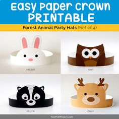 easy paper crown printables for kids to make with their own animal faces and ears