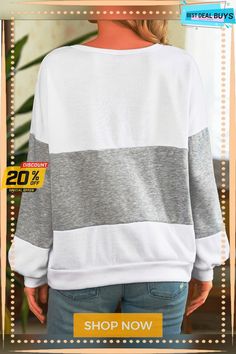 Casual Color Block Crew Neck Sweatshirt Casual Color Block Sweatshirt For Loungewear, White Winter Patchwork Top, White Patchwork Top For Winter, Casual Crew Neck Sweater With Patchwork, White Long Sleeve Hoodie With Patchwork, Casual White Sweatshirt With Patchwork, White Raglan Sleeve T-shirt For Fall, Casual White Patchwork Sweatshirt, White Long Sleeve Sweater With Letter Print